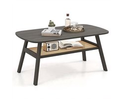Salontafel – Koffietafel – Bijzettafel – Woonkamertafel – Tafel – Rattan Opbergruimte – Rubberen Houten Poten