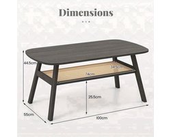 Salontafel – Koffietafel – Bijzettafel – Woonkamertafel – Tafel – Rattan Opbergruimte – Rubberen Houten Poten