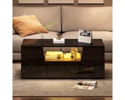 Salontafel – Koffietafel – Bijzettafel – Woonkamertafel – Tafeltje – Hoogglans Zwart – Glasblad & Metaalframe – Ruime Opbergruimte met Laden – 100x50x40 cm – Compact & Modern Design