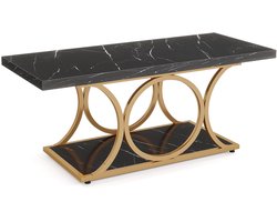 Salontafel - Koffietafel - Bijzettafeltjes woonkamer - Voor woonkamer - 2-laags - Zwart Kunstmarmer, hout