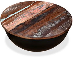 Salontafel | Koffietafel | Woonkamertafel | Bijzettafel komvormig massief gerecycled hout zwart