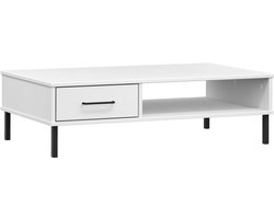 Salontafel | Koffietafel | Woonkamertafel | Bijzettafel met metalen poten OSLO massief grenenhout wit