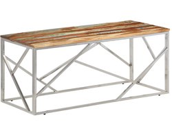 Salontafel | Koffietafel | Woonkamertafel | Bijzettafel roestvrij staal en gerecycled hout zilverkleurig