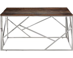 Salontafel | Koffietafel | Woonkamertafel | Bijzettafel roestvrij staal en massief bielshout zilverkleurig
