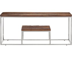 Salontafel | Koffietafel | Woonkamertafel | Bijzettafel roestvrij staal en massief bielshout zilverkleurig