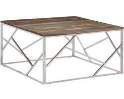 Salontafel | Koffietafel | Woonkamertafel | Bijzettafel roestvrij staal en massief gerecycled hout zilver