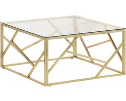 Salontafel | Koffietafel | Woonkamertafel | Bijzettafel roestvrijstaal en gehard glas goudkleurig