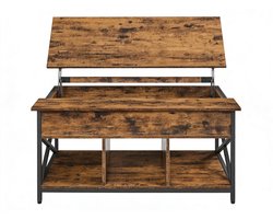 Salontafel, koffietafel,60 x 100 x (48-62)cm,bruin bijzettafel, opbergtafel met deels verstelbaar tafelblad en meerdere opbergvakken, stevig en duurzaam metalen frame, geschikt voor woonkamer, keuken en slaapkamer,