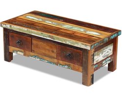 Salontafel Laden - Bijzettafel Tafel - Opbergen Woonkamer - Gerecycled Massief Hout - 90x45x35cm - Veelkleurig