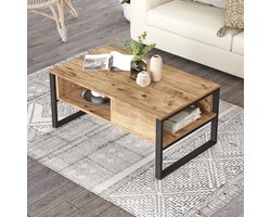Salontafel Laukaa met plank 100x60x45 cm rustiek eiken en zwart [en.casa]