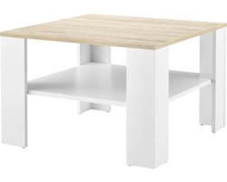 Salontafel Leiden vierkant 60x60x40 cm wit en eikenkleurig