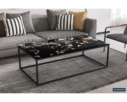 Salontafel 'Livorno' Composiet Marmer Zwart, Structuur metaal, blad steen marmerenlook