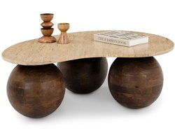 Salontafel LUNI met organisch vormgegeven tafelblad van travertijn – bruin/beige