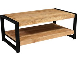 Salontafel Mangohout – 110x60x45 cm – Met Legplank – Industrieel Design – Metalen Frame – Woonkamer Tafel – Rechthoekige Houten Tafel