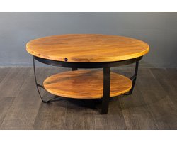 Salontafel – Mangohout & Metaal – Industrieel Design met Legplank