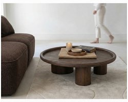 Salontafel Marlot rond mangohout 110x110x31 cm - walnoot bruin - Japandi