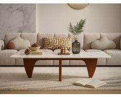 Salontafel Marmer - Walnoot Hout - Marmer blad Rechthoekig - Tafel - Coffee table - Koffietafel