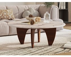 Salontafel Marmer Walnoot - Hout - Marmer blad Rond - tafel