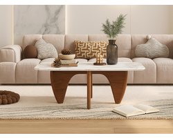 Salontafel Marmer - Walnoot Hout - Marmer blad - Vierkant - Coffee table - Koffietafel