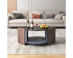 Salontafel Marmer - Woonkamer Tafel - Decoratief Gebruik - Unieke Lijnen - 96.5x63x40 CM - Zwart Walnoot
