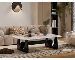 Salontafel Marmer - Zwart Hout - Marmer tafelblad - Coffee table - Koffie table