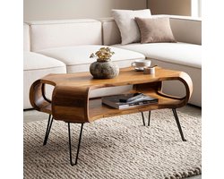Salontafel Massief Hout 100x60x47 cm met Opbergruimte – Sheesham Couchtisch met Hairpin Metalen Poten – Design Woonkamertafel – Pauwhome