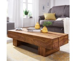 Salontafel - Massief Hout - Sheesham - 120cm Breed - Donkerbruine Landelijke Woonkamertafel