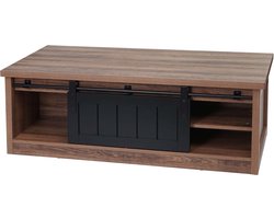 Salontafel MCW-K75, bijzettafel woonkamertafel, schuifdeur 6 opbergvakken, houtlook metaal 44x120x60cm ~ bruin