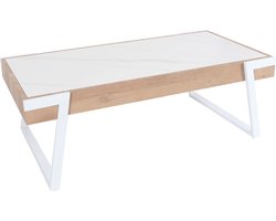 Salontafel MCW-L89, bank tafel woonkamer tafel, ijzer 43x120x64cm gesinterde steen marmer look wit natuurlijk hout