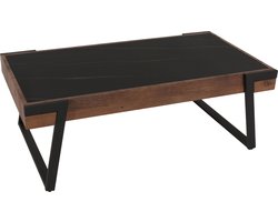Salontafel MCW-L89, banktafel woonkamertafel, ijzer 43x120x64cm gesinterde steen marmer look zwart hout donkerbruin