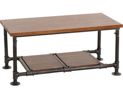 Salontafel MCW-N27, woonkamer tafel bank tafel bijzettafel, industrieel massief hout metaal 48x100x50cm ~ bruin