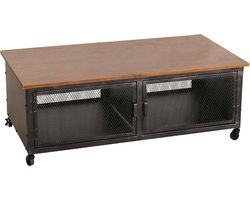 Salontafel MCW-N28, sofatafel, wielen 2 vakken, 3D structuur industrieel retro metaal hout 45x120x60cm ~ zwart, bruin