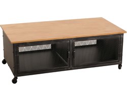 Salontafel MCW-N28, sofatafel, wielen 2 vakken, 3D structuur industrieel retro metaal hout 45x120x60cm ~ zwart, naturel