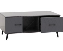 Salontafel MCW-N89, sofatafel, laden deuren vakken visgraatmotief melamine hout, 42x103x60cm ~ marmer look grijs