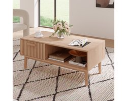 Salontafel met 1 lade en 1 plank, houten bijzettafel, stijlvolle houten decoratieve tafel voor de woonkamer, moderne woonkamertafel, 100x50x43 cm, draagvermogen 80 kg