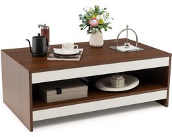Salontafel met 2 planken, bijzettafel hout, woonkamertafel, koffietafel voor woonkamer en slaapkamer