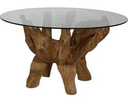 Salontafel met glasplaat - oud teak wortelhout