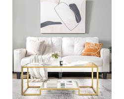 Salontafel met glazen tafelblad, metalen frame, glazen tafel, koffietafel, woonkamertafel, koffietafel voor woonkamer, werkkamer, 114 x 51 x 43,5 cm