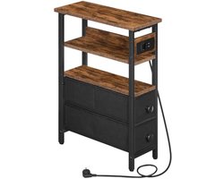 Salontafel met laadstation, bijzettafel met lades, fleece nachtkastje met opbergruimte voor kleine ruimtes, woonkamer, slaapkamer, rustiek bruin en zwart EBF 132 CBZ 01