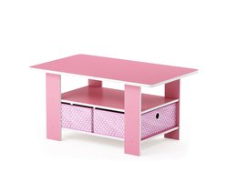 Salontafel met Lade 80x48x39,6 cm – Compacte Koffietafel met Opbergruimte & Legplank – Moderne Houten Woonkamertafel roze – Ideaal voor Kleine Ruimtes – Pauwhome
