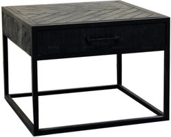 Salontafel met Lade - Bijzettafel - Industriële Salon Tafel - Salontafels - Visgraat - Zwart - Industrieel - 60 cm