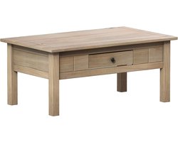 Salontafel Met Lade - Hout Rechthoek - Natuurlijke Eiken Was Afwerking - Rustieke Woonkamertafel Met Opbergruimte - 1 Lade - 100x60x44 cm - Salontafels - Massief Hout Salon Tafel