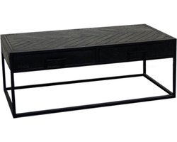 Salontafel met Lade - Industriële Salon Tafel - Salontafels - Visgraat - Zwart - Industrieel - 120 cm