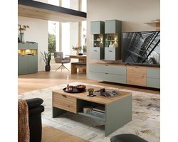 Salontafel met Laden 110 x 65 x 44 cm – Moderne Woonkamertafel met Opbergruimte, Kasjmier & Rietgroen/Artisan EikenFSC-gecertificeerd – Pauwhome