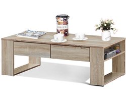 Salontafel met laden, salontafel van hout, bijzettafel voor woonkamer, balkon, hal, koffietafel bruin