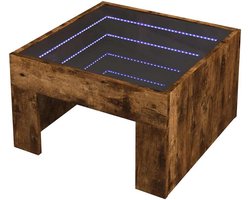 Salontafel met LED - Bijzettafel Koffietafel - Woonkamer Meubel - Infinity LED Spiegel - 50x50x30cm - Gerookt Eiken