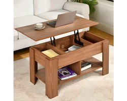 Salontafel met Lift-Top Mechanisme – Verstelbaar Tafelblad 48–63 cm Hoogte – MDF Houtlook – Opbergruimte