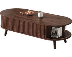 Salontafel met liftblad - in hoogte verstelbare salontafel - verborgen opbergruimte - rolluik deuren - MDF en hout - voor thuiswerken - 120x50x39,5cm - Walnoot