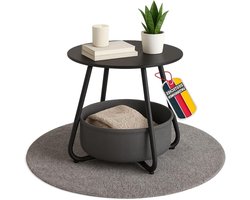 Salontafel met mand - Bijzettafel Sofatafel - Opbergen en decoreren - Afneembare stoffen mand - 45 cm diameter - Zwart