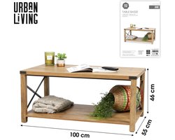 SALONTAFEL MET METALEN HOEKEN EN BEUGELS 100X55XH46CM